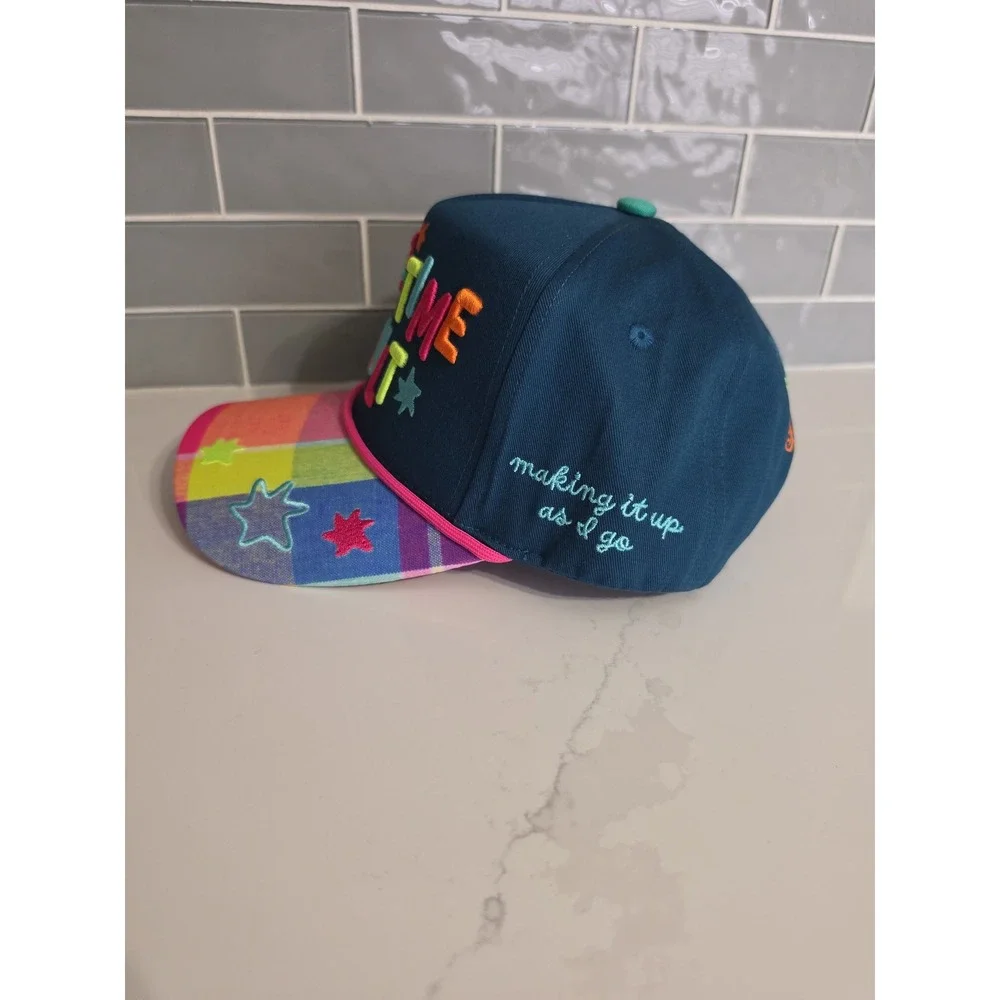 Poppy & Pine Hat Women OS Navy Blue NEW Part Time Adult Snapback Plaid Bill